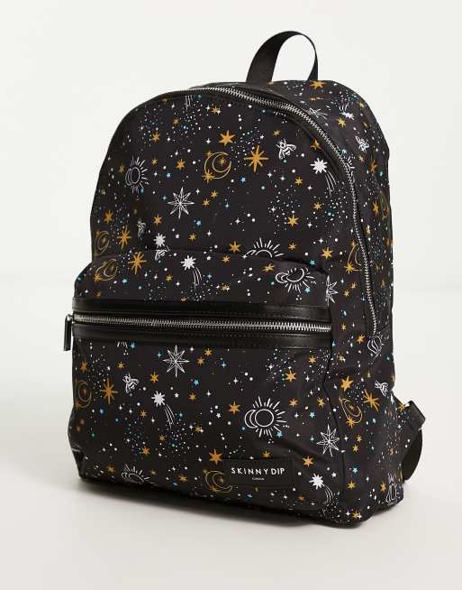 Skinnydip margot nylon backpack with celestial print in black