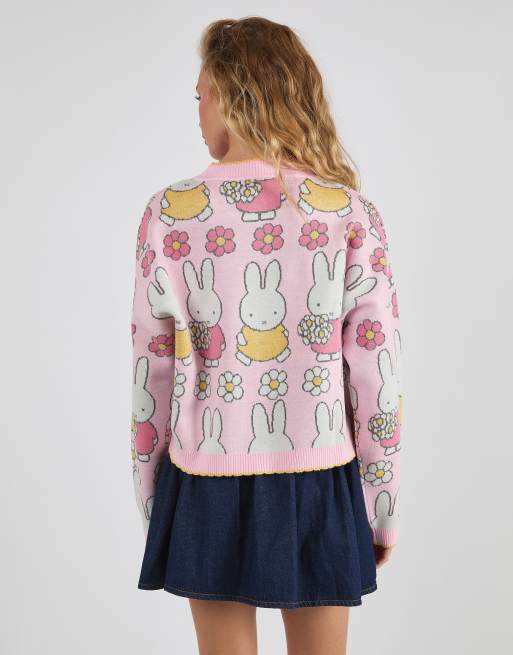 Skinnydip Miffy flower knitted cardigan in pink, 2 of 4