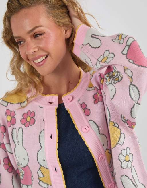 Skinnydip Miffy flower knitted cardigan in pink, 3 of 4