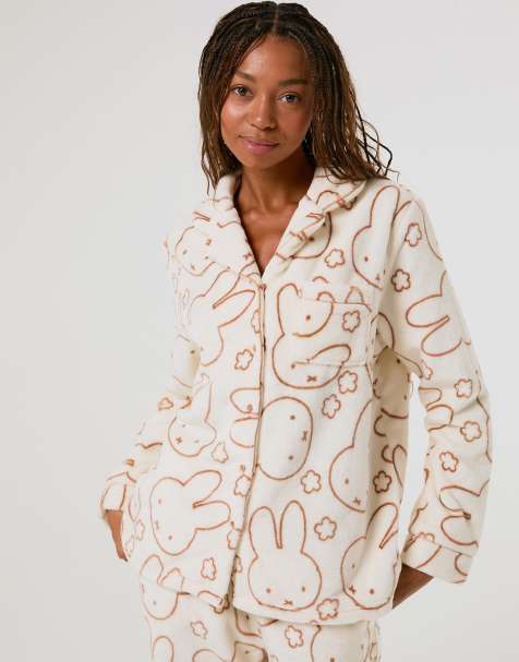 Skinnydip Miffy x skinnydip flower fleece pyjama set in ecru - view 1
