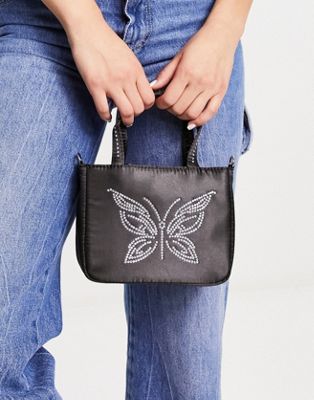 Skinnydip mini box grab bag in black with crystal butterfly print