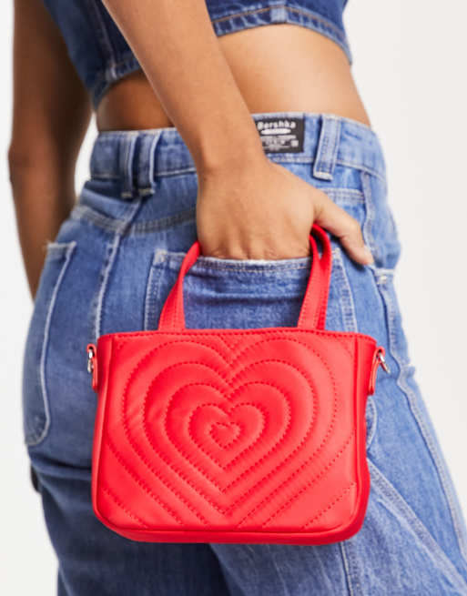 Quilted Heart Crossbody Bag - Red