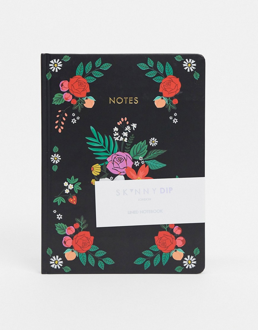 Skinnydip - Notitieboek met bloemenprint-Zwart