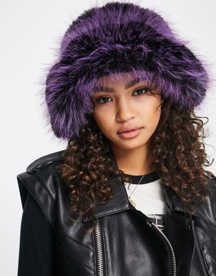 Skinnydip oversized bucket hat in purple faux fur
