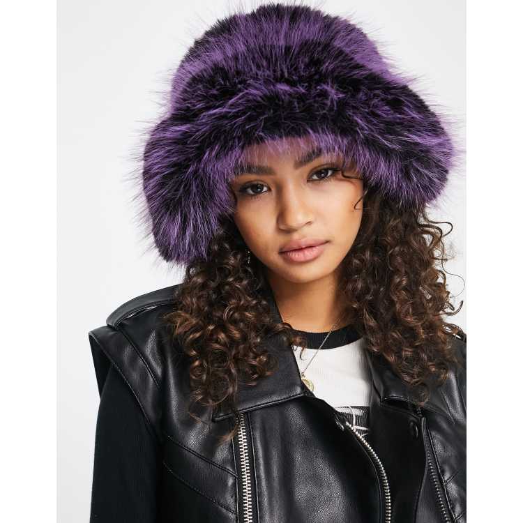 ASOS Fluffy Bucket Hat in Purple