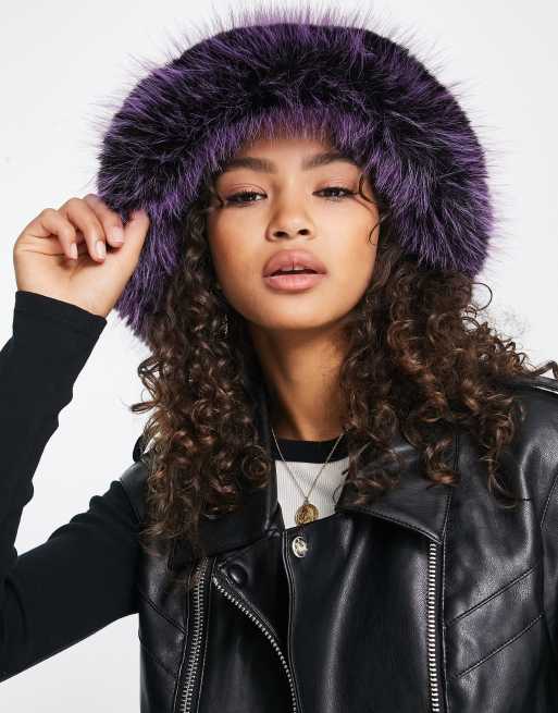Skinnydip oversized bucket hat in purple faux fur, 3 of 4