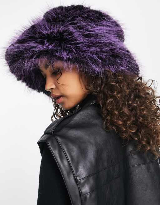 Skinnydip oversized bucket hat in purple faux fur