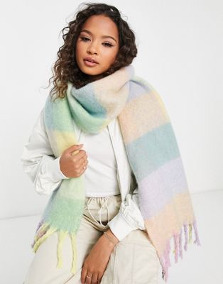 Skinnydip oversized fluffy scarf in pastel check