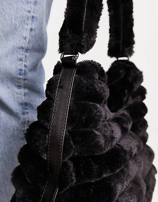 Black Faux Fur Oversized Tote