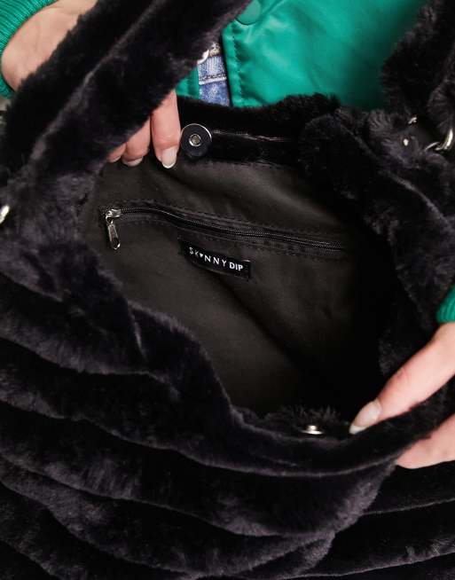 Black Faux Fur Oversized Tote