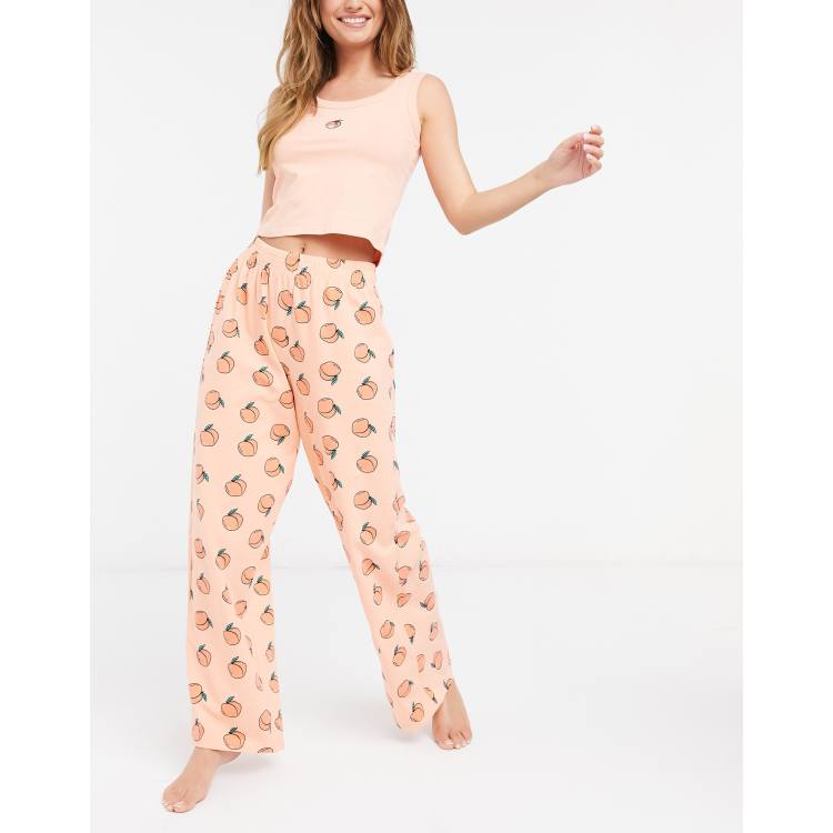 Skinnydip pajama tank top and bottoms set in peach print ASOS