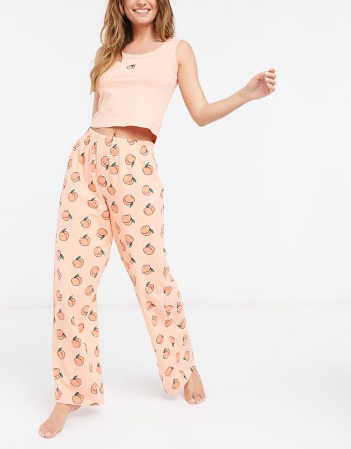 Skinnydip pajama tank top and bottoms set in peach print