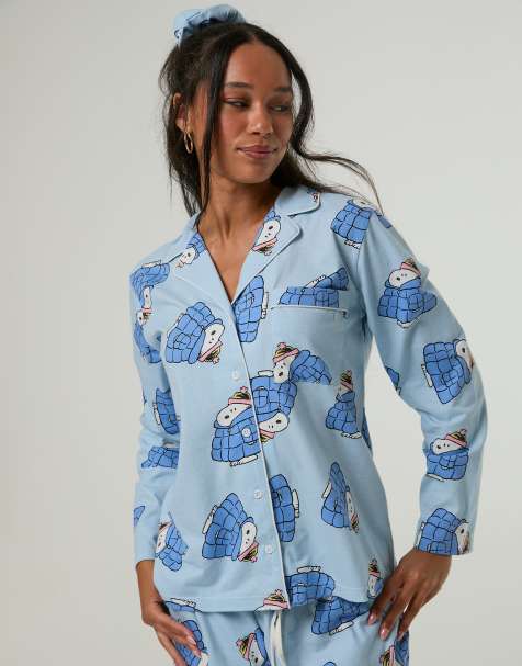 Skinnydip Peanuts x skinnydip snoopy coat pyjama set with scrunchie in blue - view 1