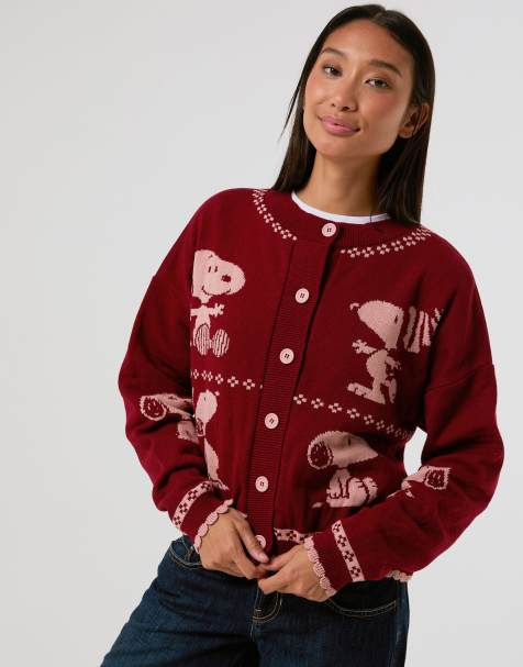 Skinnydip Peanuts x skinnydip snoopy winter knitted cardigan in red - view 1