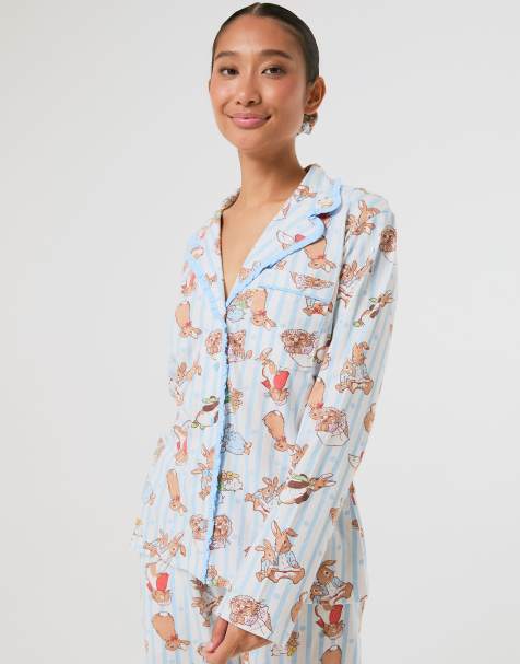 Skinnydip Peter rabbit x skinnydip stripe pyjama set with scrunchie in white - view 1