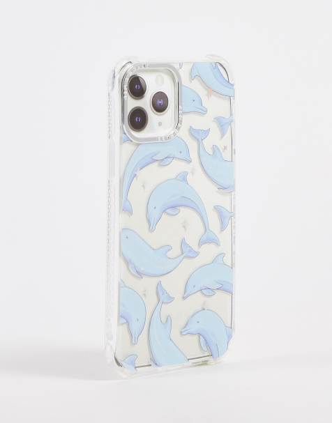 Skinnydip phone case in blue dolphin print - view 1