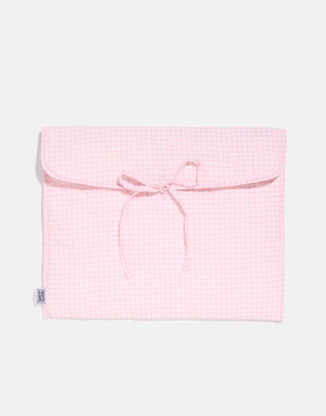 Skinnydip Pink gingham bow laptop sleeve 14" in pink - view 1