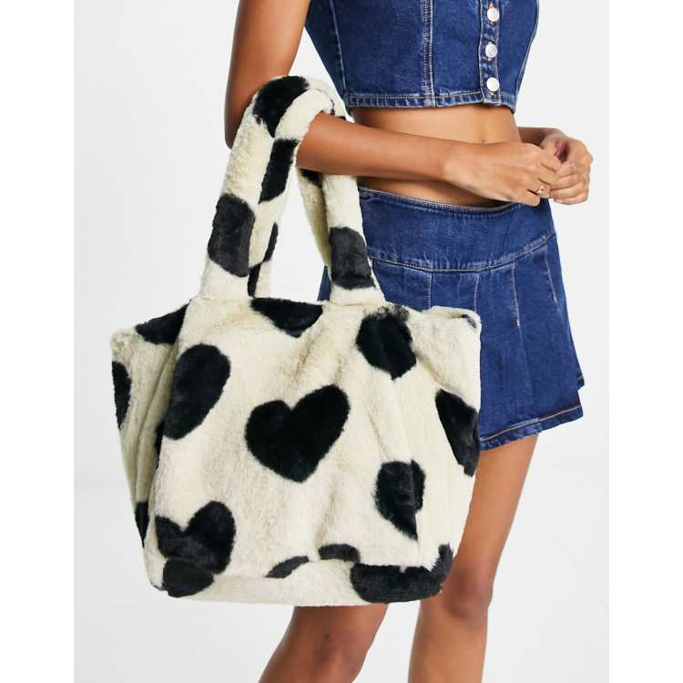 faux-fur denim tote