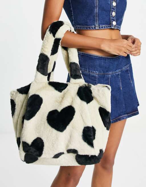 Cow print fuzzy discount bag