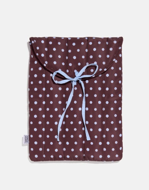 Skinnydip Polka dot quilted bow laptop sleeve 16" in brown - view 1