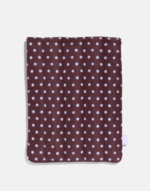 Skinnydip Polka dot quilted bow laptop sleeve 16" in brown, 3 of 3