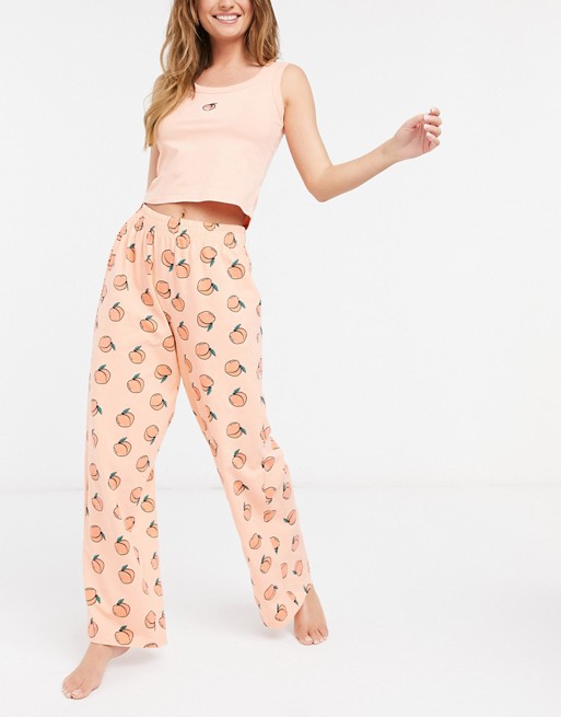 Skinnydip pyjama tank top and bottoms set in peach print