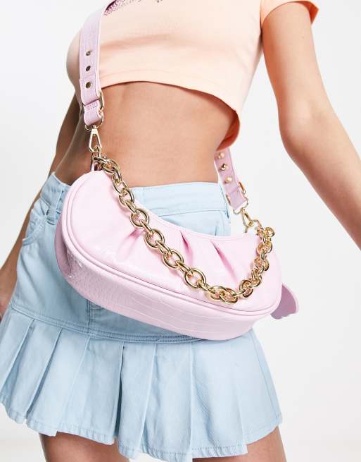 Skinnydip quilted crossbody bag in light pink with butterfly mirror chain, 3 of 4