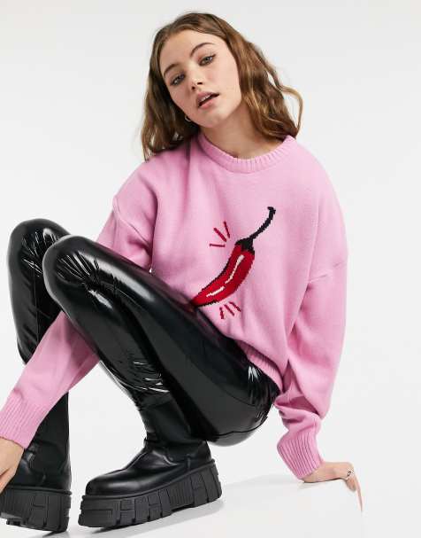 Skinnydip relaxed jumper with spicy pepper slogan knit - view 1