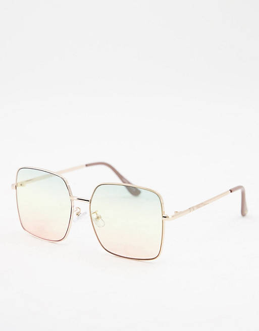 Skinnydip retro square sunglasses in rainbow ombre