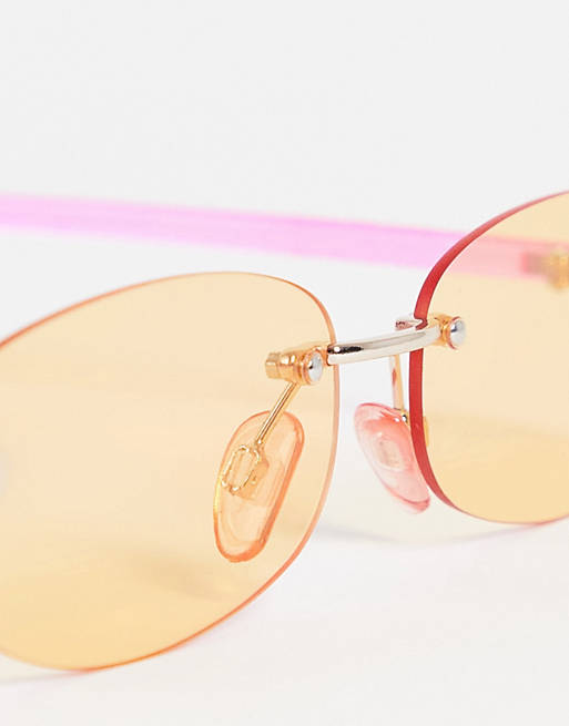 Skinnydip Rimless Narrow Sunglasses in Pink with Orange Tinted lens-Multi