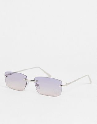 Skinnydip rimless square festival sunglasses with grey smoked lens