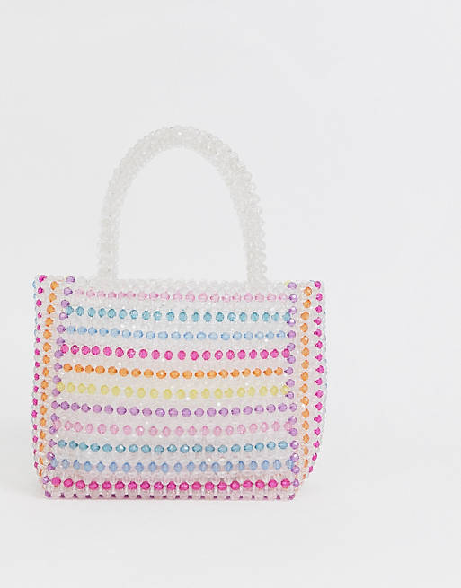 Skinnydip Samira striped multi-colored beaded bag