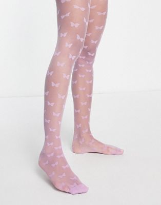 Skinnydip sheer lilac tights with butterfly print