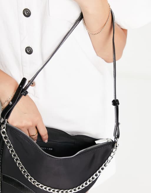 Black shoulder bag shop with silver chain strap