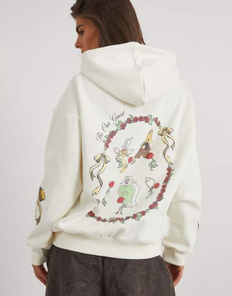 Skinnydip Skinnydip london beauty and the beast rose hoodie in ecru - view 1
