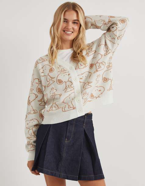 Skinnydip Snoopy tonal knitted cardigan in white