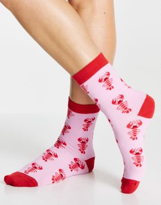 Skinnydip socks in pink with lobster print