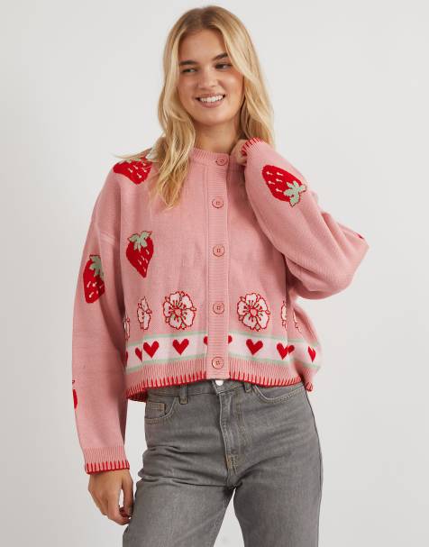 Skinnydip Strawberry shortcake 3d knitted cardigan in pink