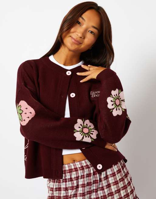 Skinnydip Strawberry shortcake x skinnydip burgundy knitted cardigan in red