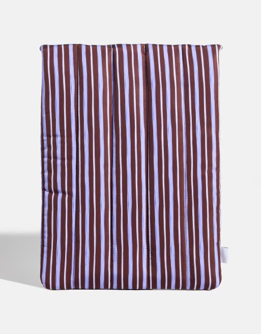 Skinnydip Stripe quilted bow laptop sleeve in brown and blue 16" in multi, 2 of 4