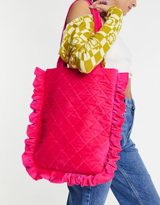Skinnydip sherpa trimmed tote bag in pastel blue and pink Travel bag 395577, UhfmrShops