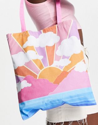Skinnydip tote bag in pink with landscape print