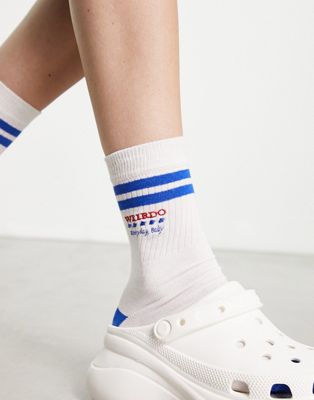 Skinnydip Weirdo slogan socks in white