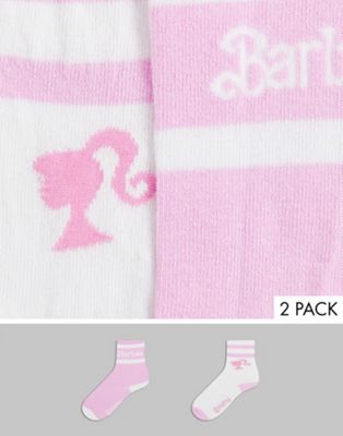 Skinnydip x Barbie 2 pack logo socks in pink and white