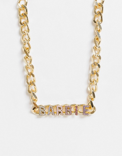 Skinnydip x Barbie chunky diamante necklace in gold