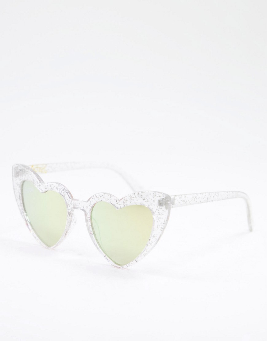 Skinnydip x Barbie glitter heart sunglasses in silver and pink-Clear
