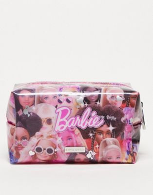 Skinnydip x Barbie logo make up bag in collage print
