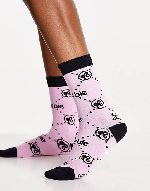 Skinnydip x Barbie monogram socks in pink and black