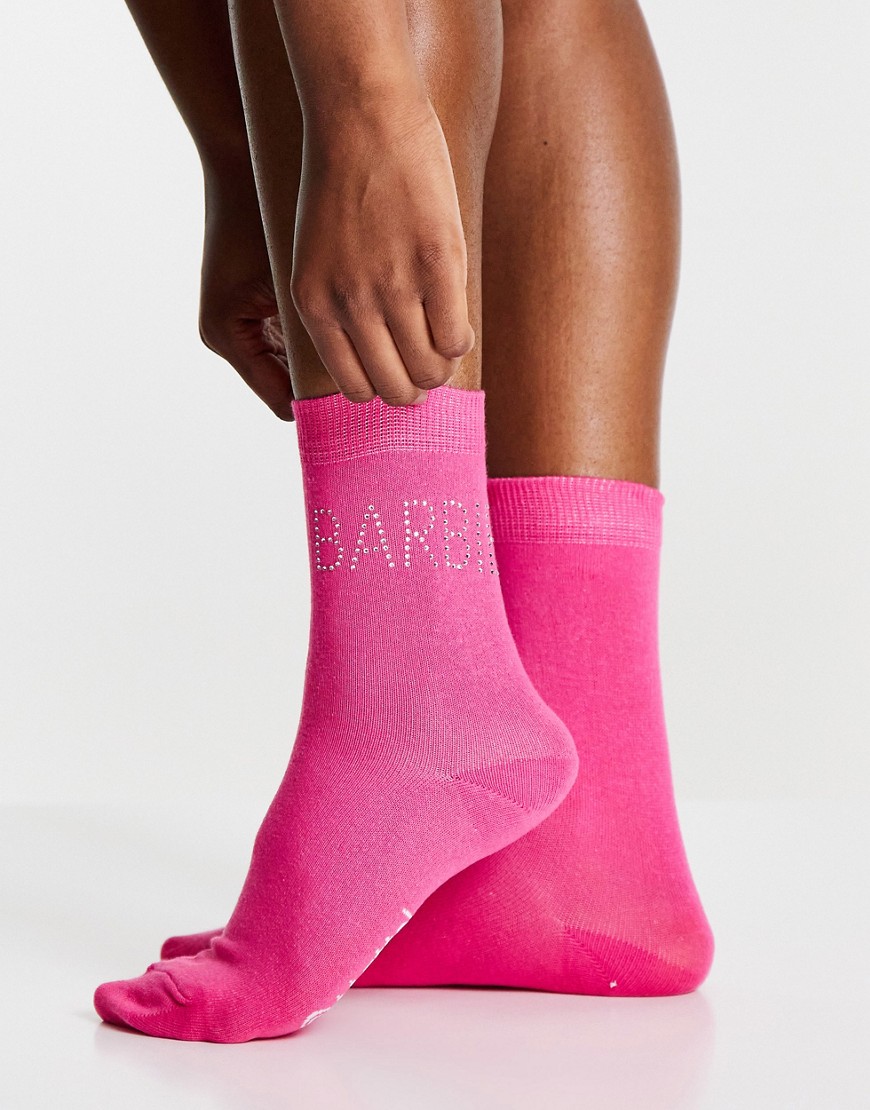 Skinnydip x Barbie - Pink sokker med rhinstenslogo-Lyserød