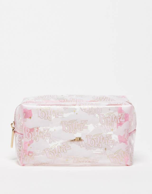 Skinnydip x Bratz makeup bag in pink logo print